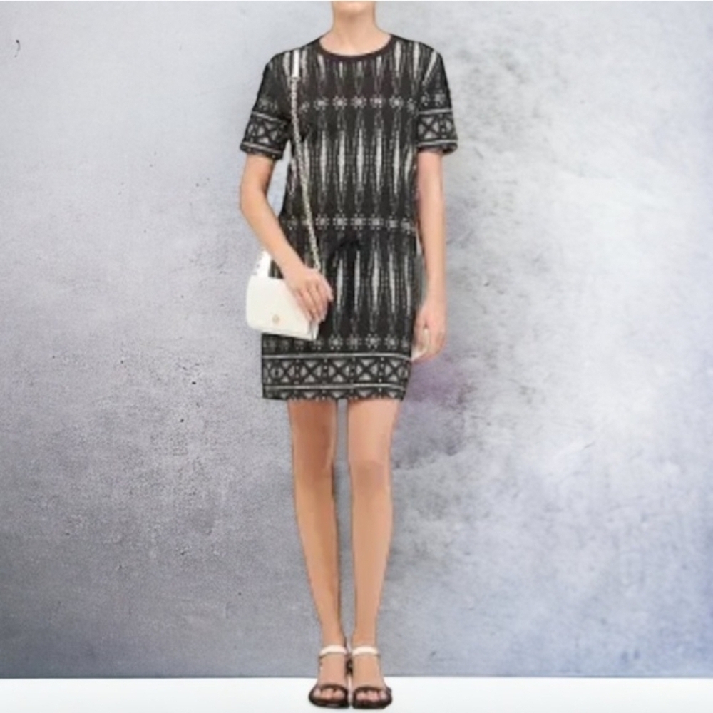 Tory Burch Bologan Pima Cotton Knit Dress Abstract Black White